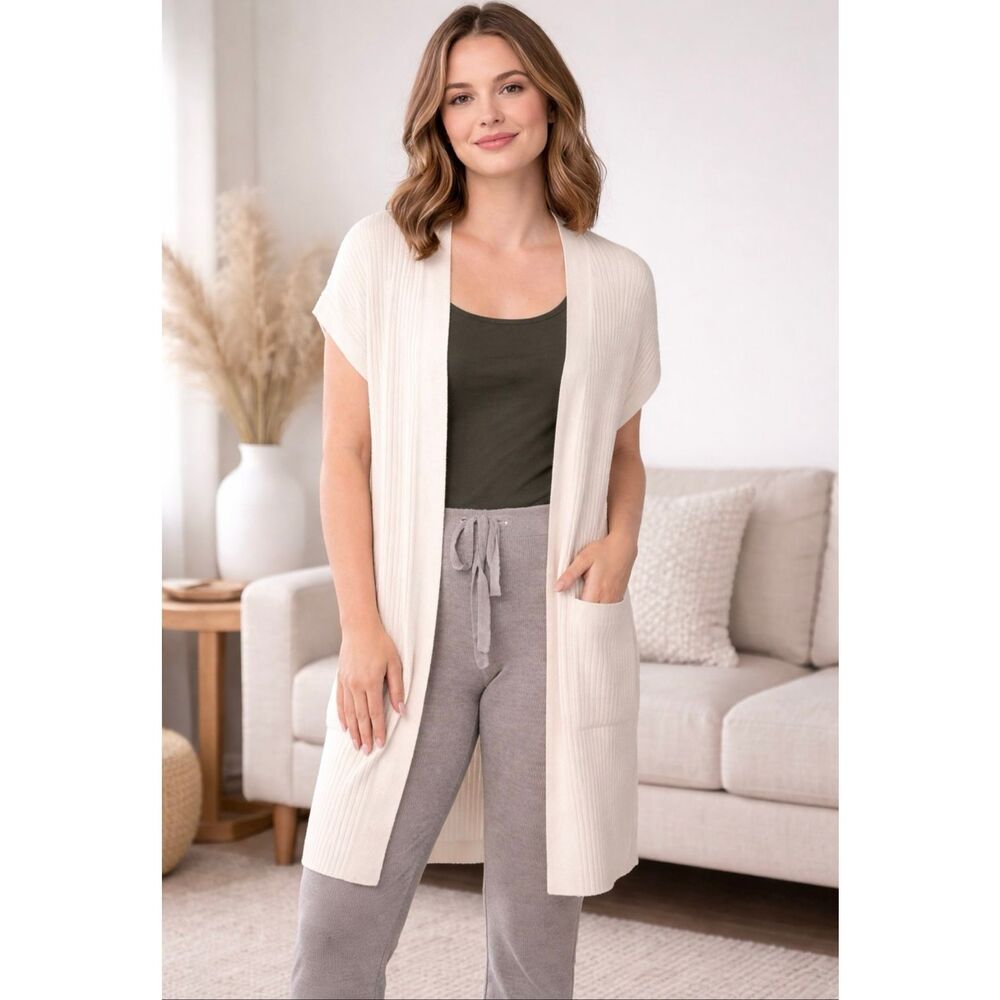 Barefoot Dreams CozyChic Ultra Lite Ribbed Vest Almond Size L NWT